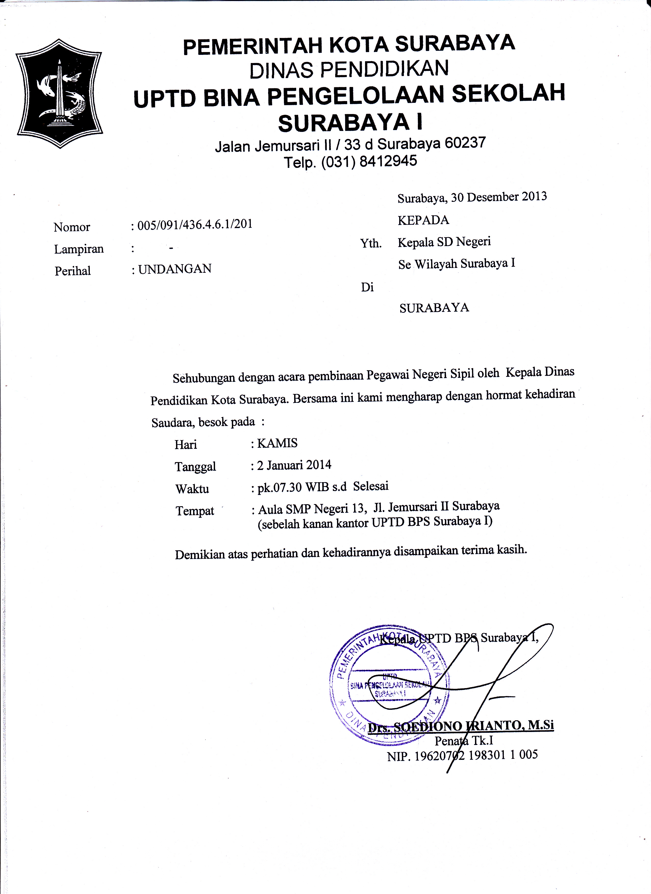 Undangan Pembinaan Uptd Bps Surabaya 1